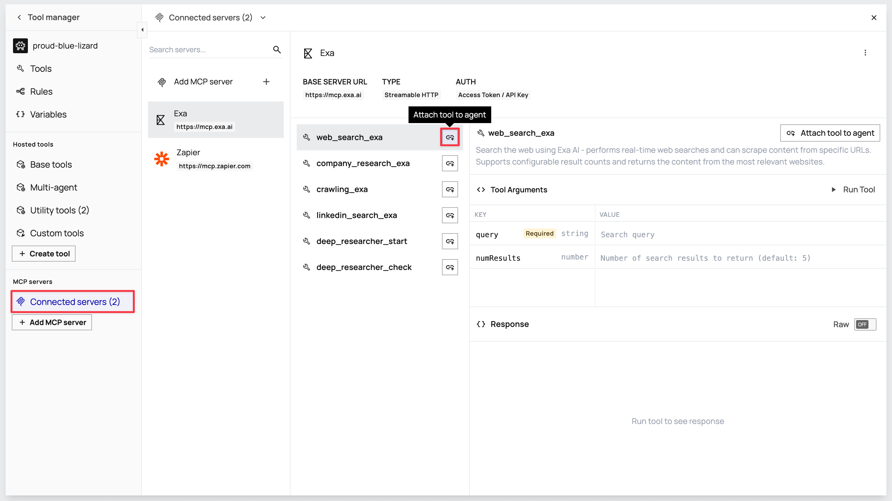 Attaching tools to agent in Tool Manager