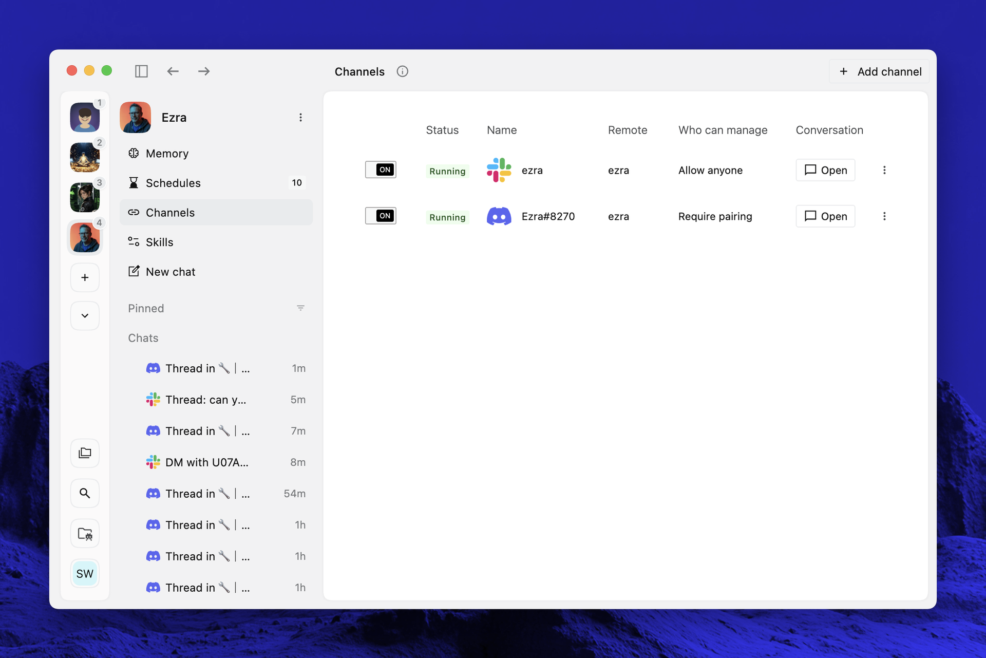 Configuring Slack and Discord channels in the Letta app