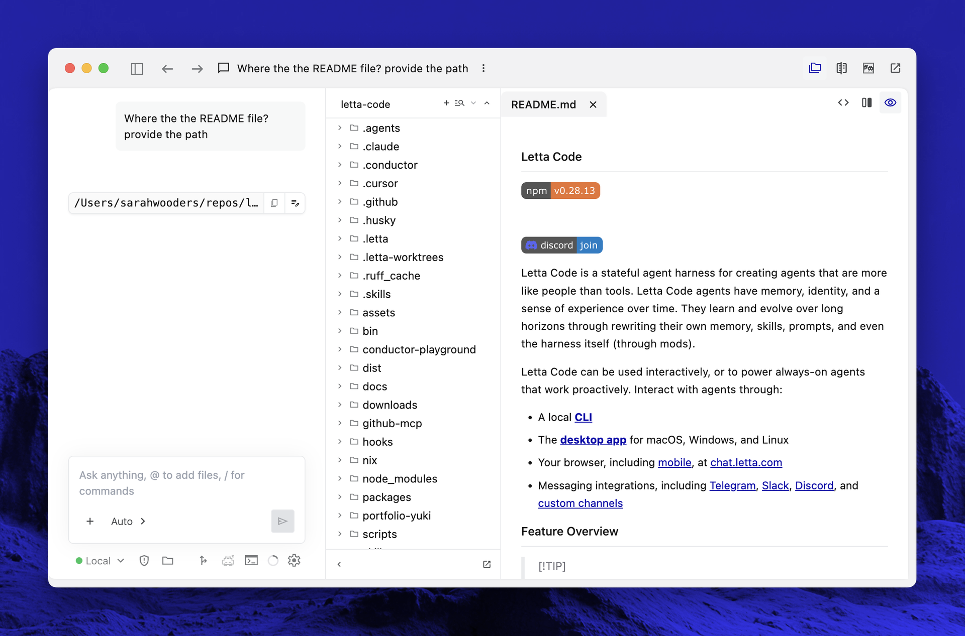 Viewing a rendered markdown file in the Letta app