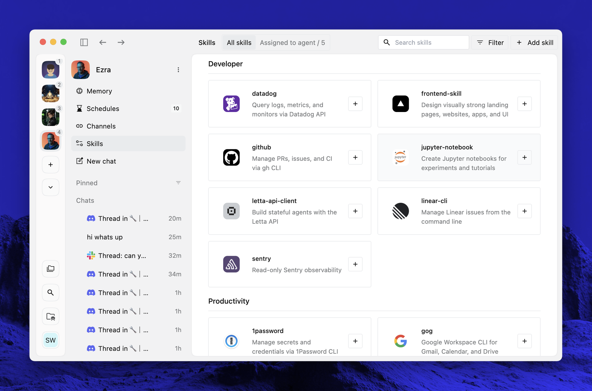 Browsing and attaching skills in the Letta app