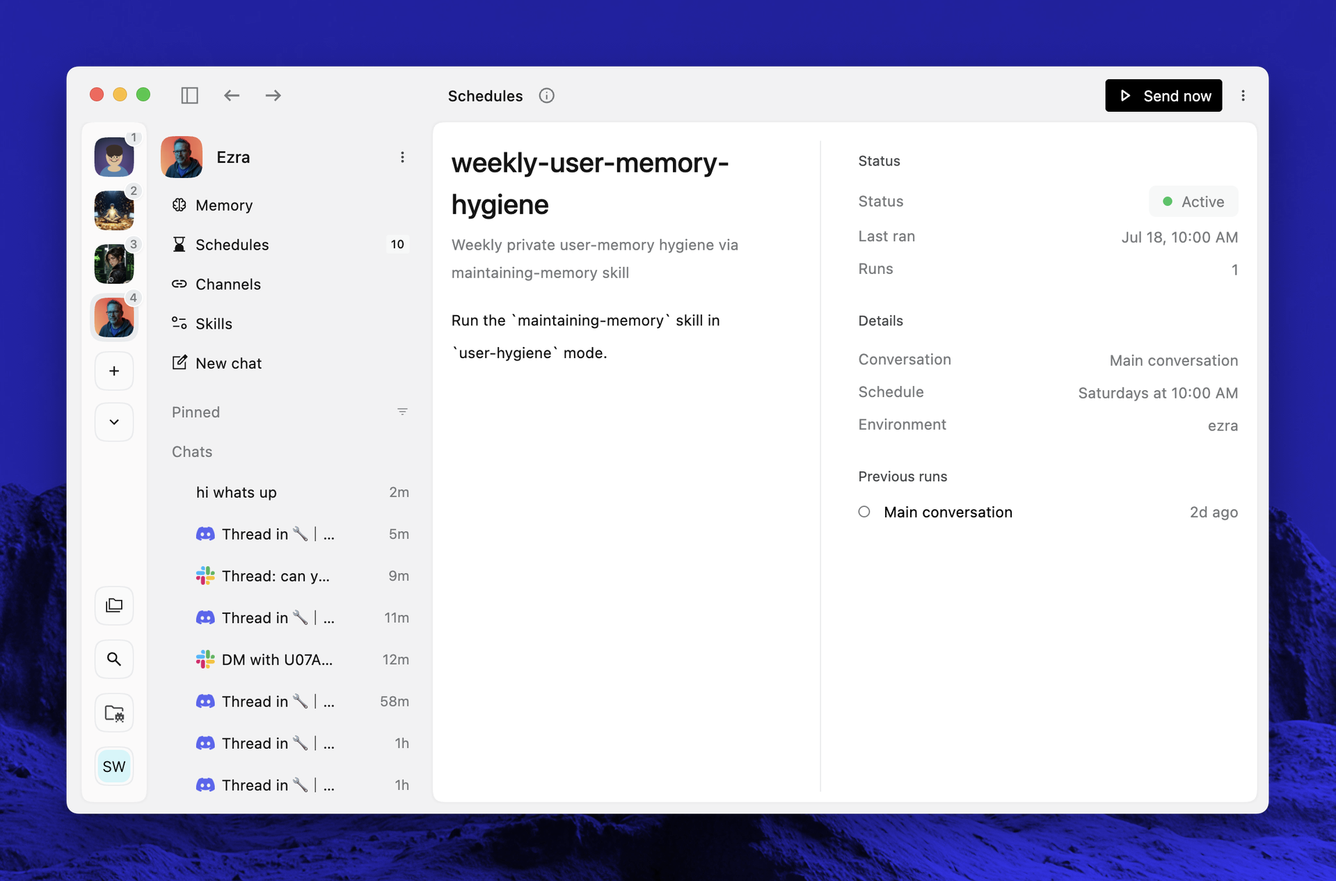 Viewing and running a schedule in the Letta app