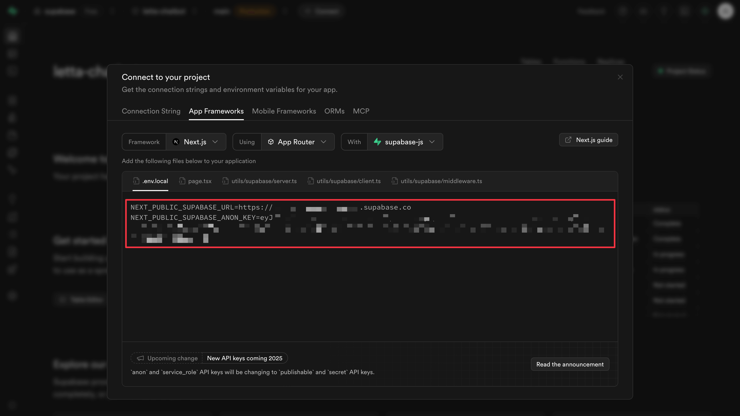 Supabase API credentials