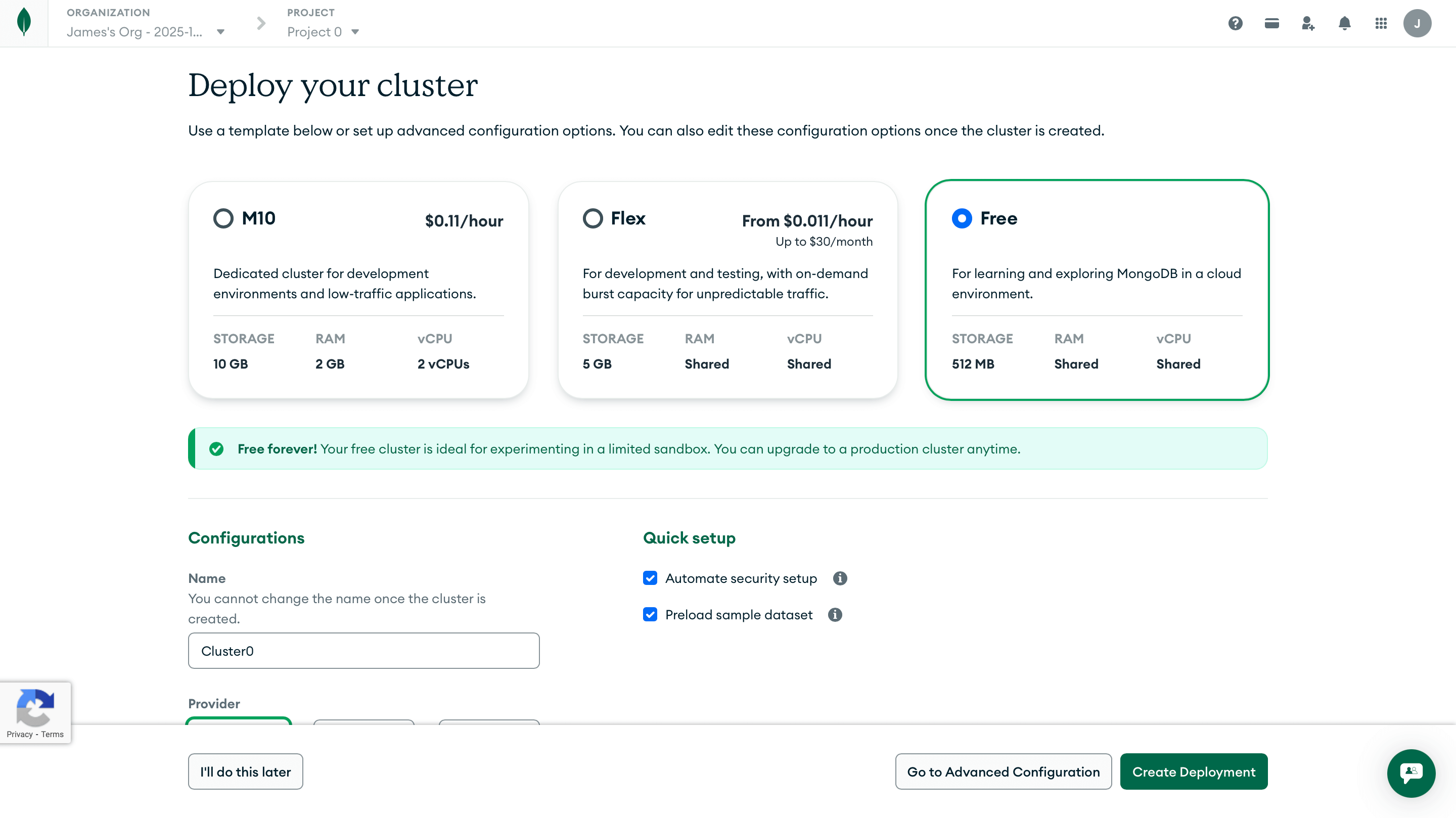 Create MongoDB Cluster