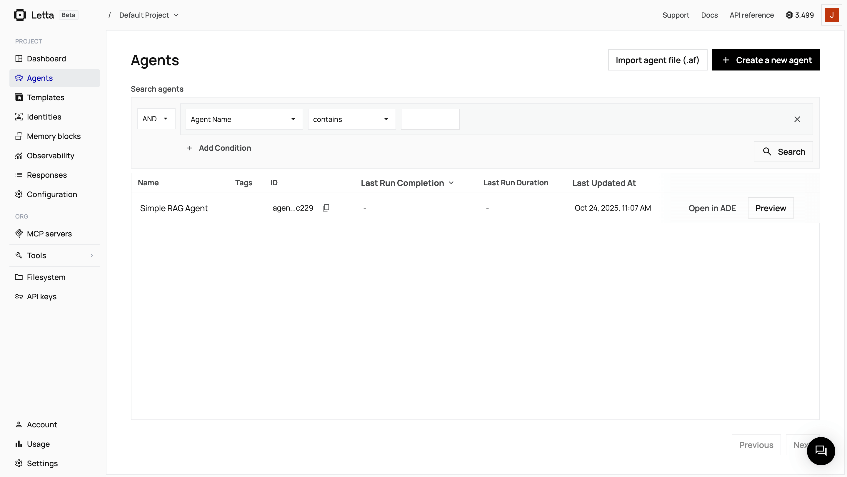 Simple agent in Letta UI