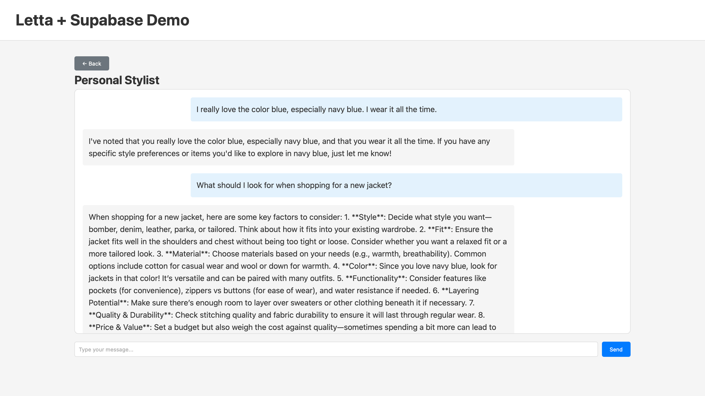 Agent chat showing personalized response