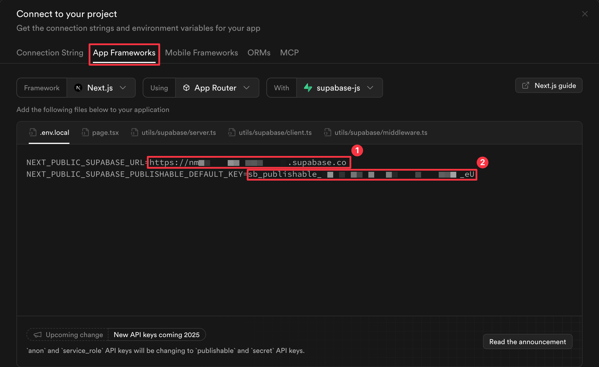 Supabase API credentials